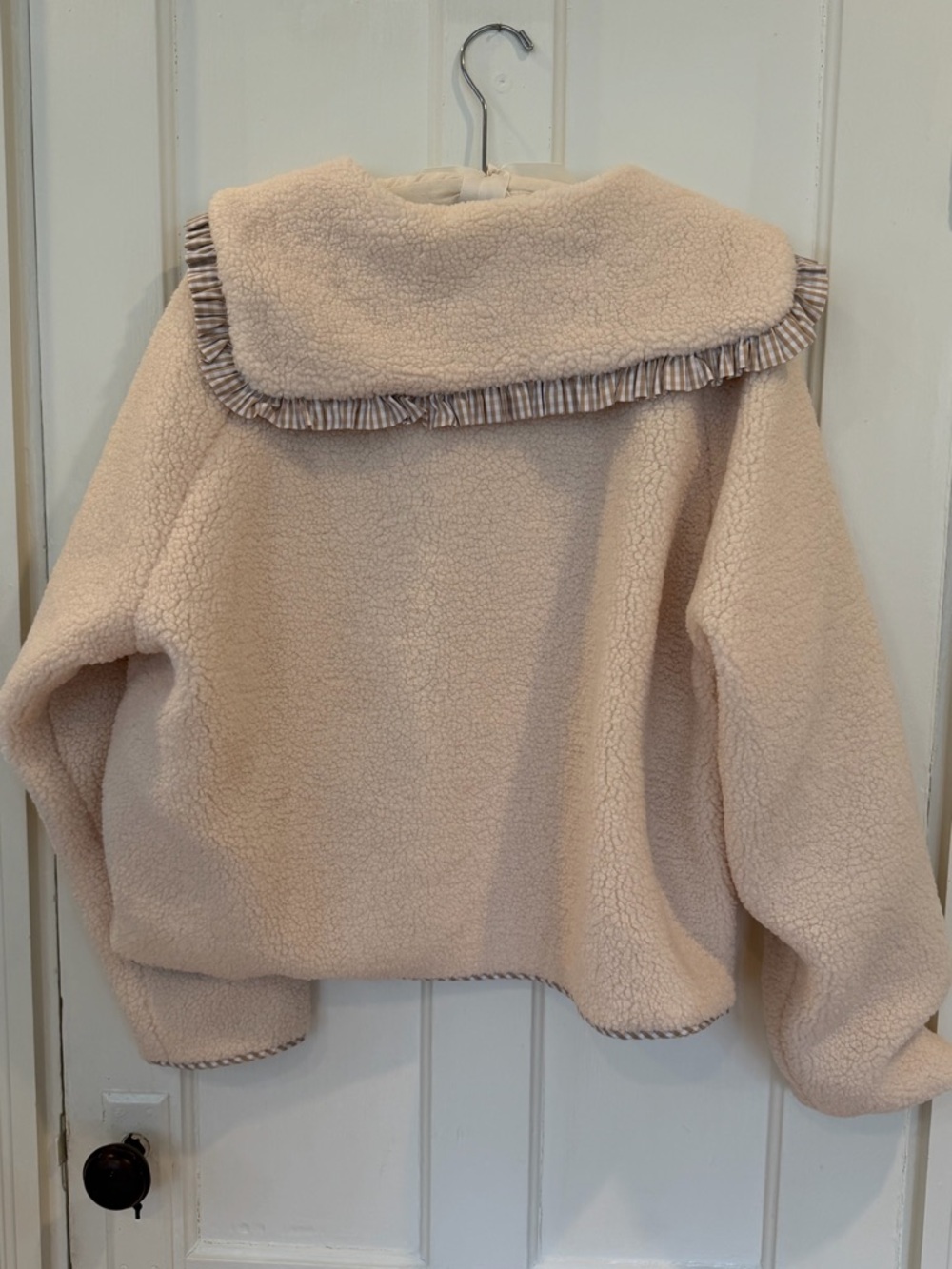 Teddy Jacket with Gingham Ruffle Collar & Buttons - Cream - Picture 5 of 7